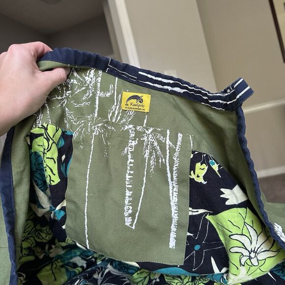 Kealopiko Hawaii All Aloha Eke Nui Large Tote 100% Cotton Olive Green - Picture 7 of 12